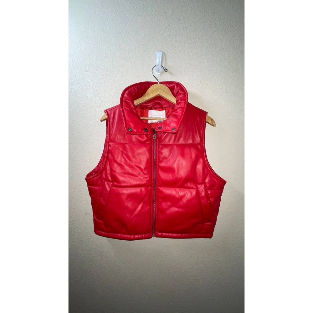 Womens Anthropologie Faux Leather Red Cropped Vest Size XS